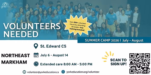 Volunteers Needed - Northeast Markham Summer Camp