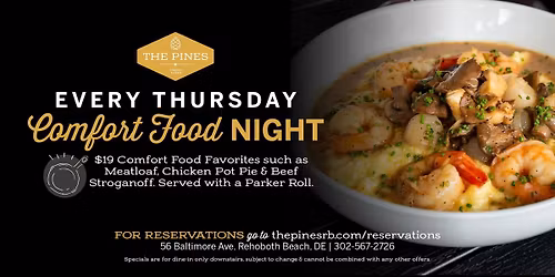 $19 Comfort Food Night at The Pines Coastal Tavern