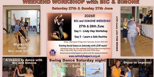 Weekend Workshop with Bic and Simone - Day rates now available. 