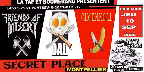 LA TAF & BOOMERANG présentent DEAD AFTER DINNER + CIMENKOLL + FRIENDS OF MISERY prix libre / 19h00