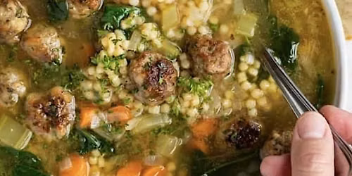 Italian Wedding Soup  with Pumpkin Bread Custard Pudding