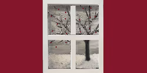 Crushed Glass Winter Tree Window with Berries Paint & Sip Art Class Akron