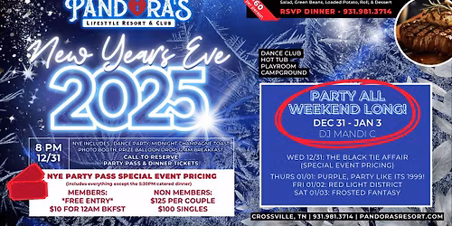 NYE Weekend! Special Event & Catered Meal - Pandora's Lifestyle & Nudist Resort & Club Crossville,TN