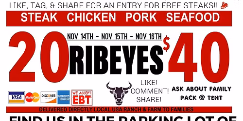 GRAND OPENING: 20 RIBEYES $40 \/ HUGE TRUCKLOAD MEAT SALE IN HATTIESBURG, MS @ TURTLE CREEK MALL