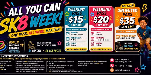 Unlimited Sk8 Pass Week | June 8-14 | 3 Options