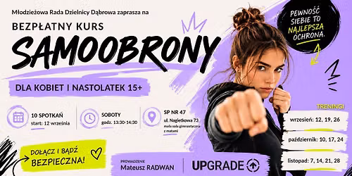 Bezp\u0142atny kurs samoobrony dla kobiet i nastolatek 15+ na D\u0105browie