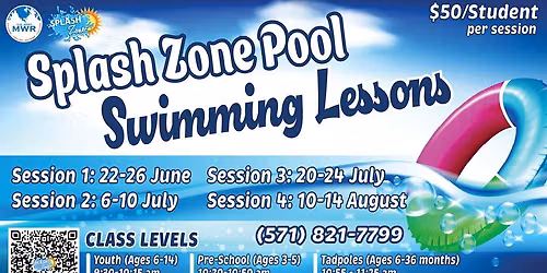 Splash Zone Pool Swimming Lessons (Session 1)