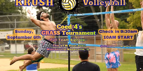 KRUSH Volleyball - Coed 4's Grass Tournament - Sun, Sept 6th
