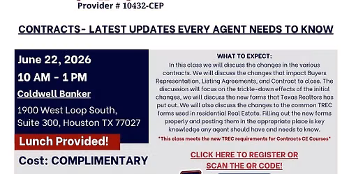 In Person \u2013 COMPLIMENTARY \u2013 Contracts- Latest Updates Every Agent Needs to Know \u2013 June 22nd