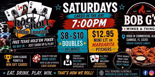 Free Texas Hold'em Bar Poker at Bob G's Wings & Things - Saturday's