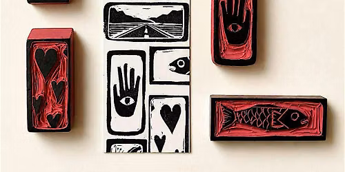 Mini Prints at Schilling: Pink Eraser Block Printing