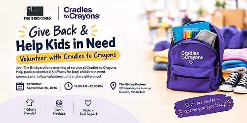 Give Back & Help Kids in Need: Volunteer with Cradles to Crayons. Sat 9\/26