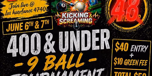 synister streamroom and off the rail presents 1st 400 amd under 9ball tournament