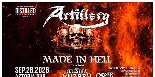 ARTILLERY \/\/ CELESTIAL WIZARD \/\/ CR\u00dcZER. September 28, 2026 @ Astoria Pub