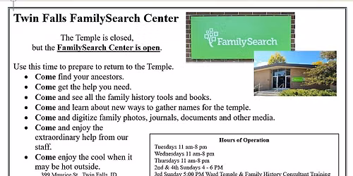 Family Search Center Still Open