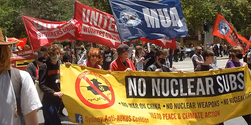 Rally against AUKUS at the AUKUS public inquiry