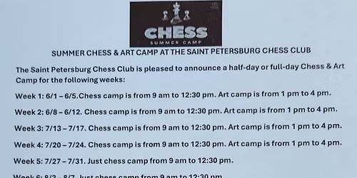 SUMMER CHESS & ART CAMP AT THE SAINT PETERSBURG CHESS CLUB.WEEK ONE.