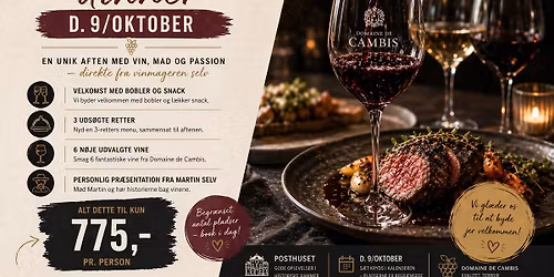 Winemakers Dinner p\u00e5 Posthuset d.9\/Okt.