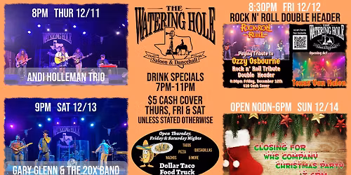 Live Music Weekend 12\/11-12\/14\/2025 at Watering Hole Saloon, NB, TX