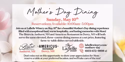 Mothers Day Dining (LaBelle Winery- Amherst, NH)