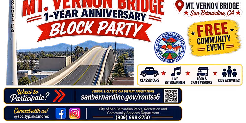 Mt. Vernon Bridge 1 Year anniversary BLOCK PARTY