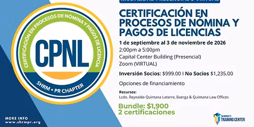 SHRMPR: Certificaci\u00f3n Procesos de N\u00f3mina y Pagos de Licencias - CPNL