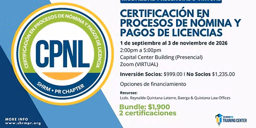 SHRMPR: Certificaci\u00f3n Procesos de N\u00f3mina y Pagos de Licencias - CPNL