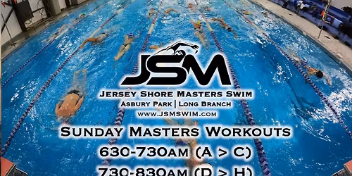 JSM\/Asbury Masters Swim: Sunday D > G Workout  (May 31) | 730am