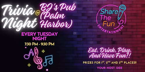 Tuesday Trivia Night @ BJ's Pub in Palm Harbor