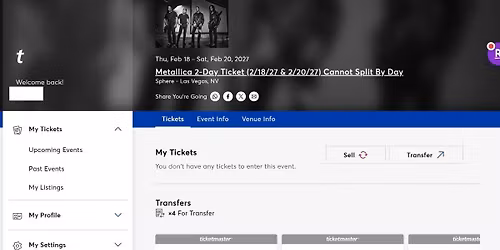 Metallica - 2-Day Pass (February 18 & 20, 2027) Las Vegas Tickets