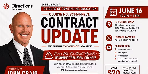 3 Hour Contract Update: Upcoming TREC Form Changes - Course No. 33564-RECE