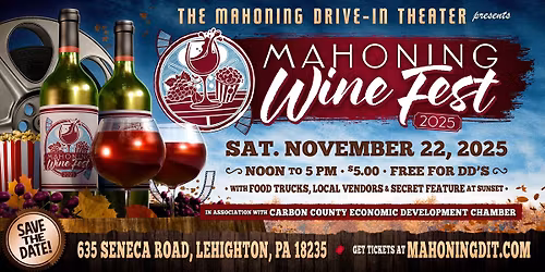 MAHONING WINE FEST (Local Wineries, Food Trucks, Vendors, Film at Sundown)