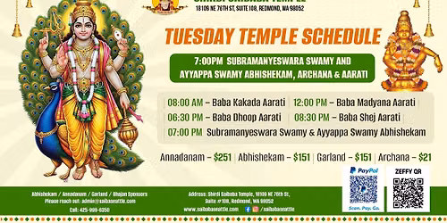 Tuesday Temple Schedule