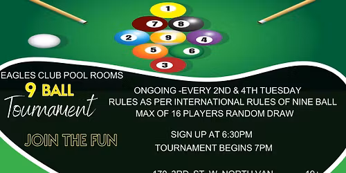 9 Ball Tournament @ The Eagles Club
