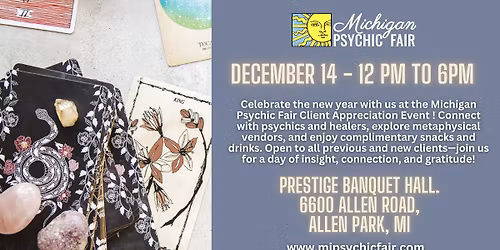 Michigan Psychic Fair December 14, 2025, Allen Park, MI