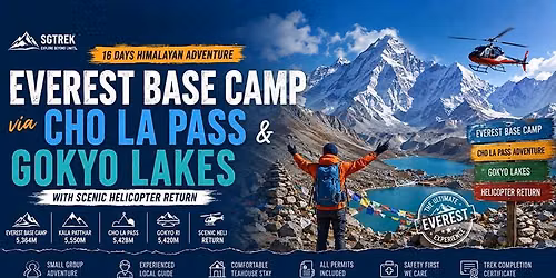 Everest Base Camp via Cho La Pass & Gokyo Lakes with Helicopter Return 2026