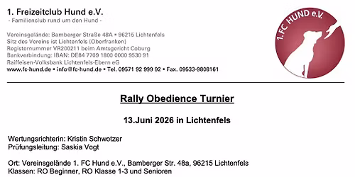 Rally Obedience - Turnier am 13.06.2026