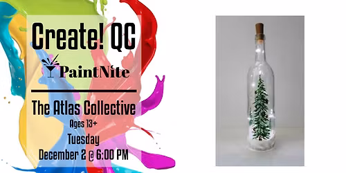 Paint Nite at The Atlas Collective: Twinkling Tree Wine Bottle with Fairy Lights