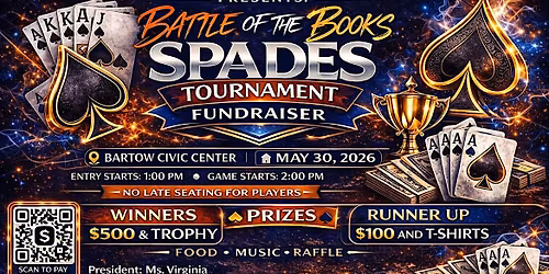 Bartow Nationals Spades Tournament Fundraiser-Battle of the Books\u2660\ufe0f