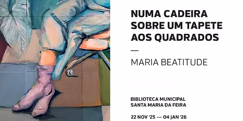 Numa cadeira sobre um tapete aos quadrados de Maria Beatitude - exposi\u00e7\u00e3o