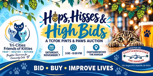 Hops, Hisses & High Bids \u2014 A Tri-Cities Kitties Pints & Paws Auction