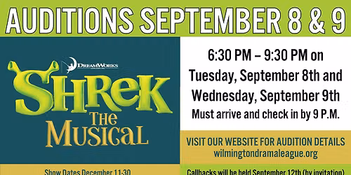 Shrek the Musical Auditions at Wilmington Drama League