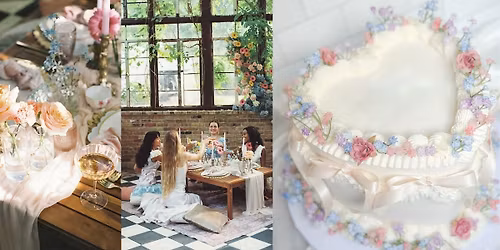 Cake Decorating Class & Tea Party | Springtime Florals and Bows Heart Cake