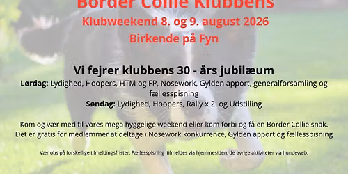 Border Collie Klubbens Klubweekend 2026