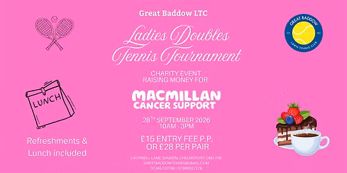 Ladies Doubles Tennis Tournament - Raising money for Macmillan!