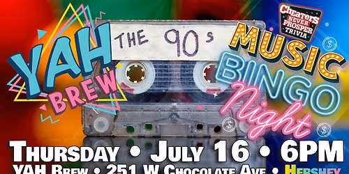 90s Music Bingo at YAH Brew - Hershey