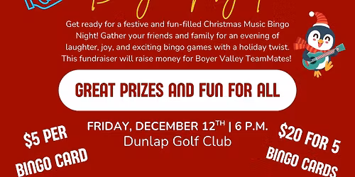 Christmas Music Bingo FUNDRAISER - BV TeamMates