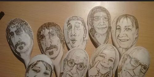 Pyrography drawing art night -make your own wooden spoon portrait!
