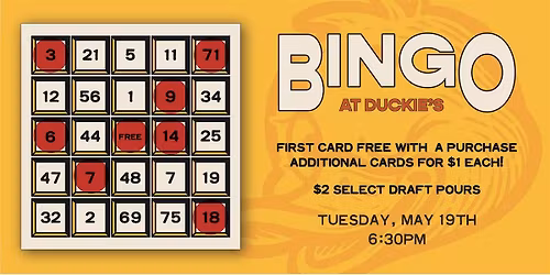 BINGO AT DUCKIE'S!