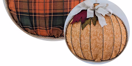Pumpkin Door Hanger with Wreaths on Walnut
